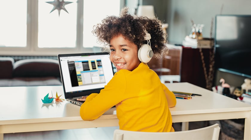 African American student in LiveLesson session online  - Connections Academy