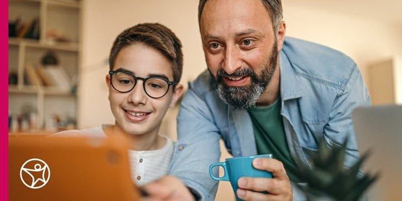 A father is researching best practices with online learning routines with his son